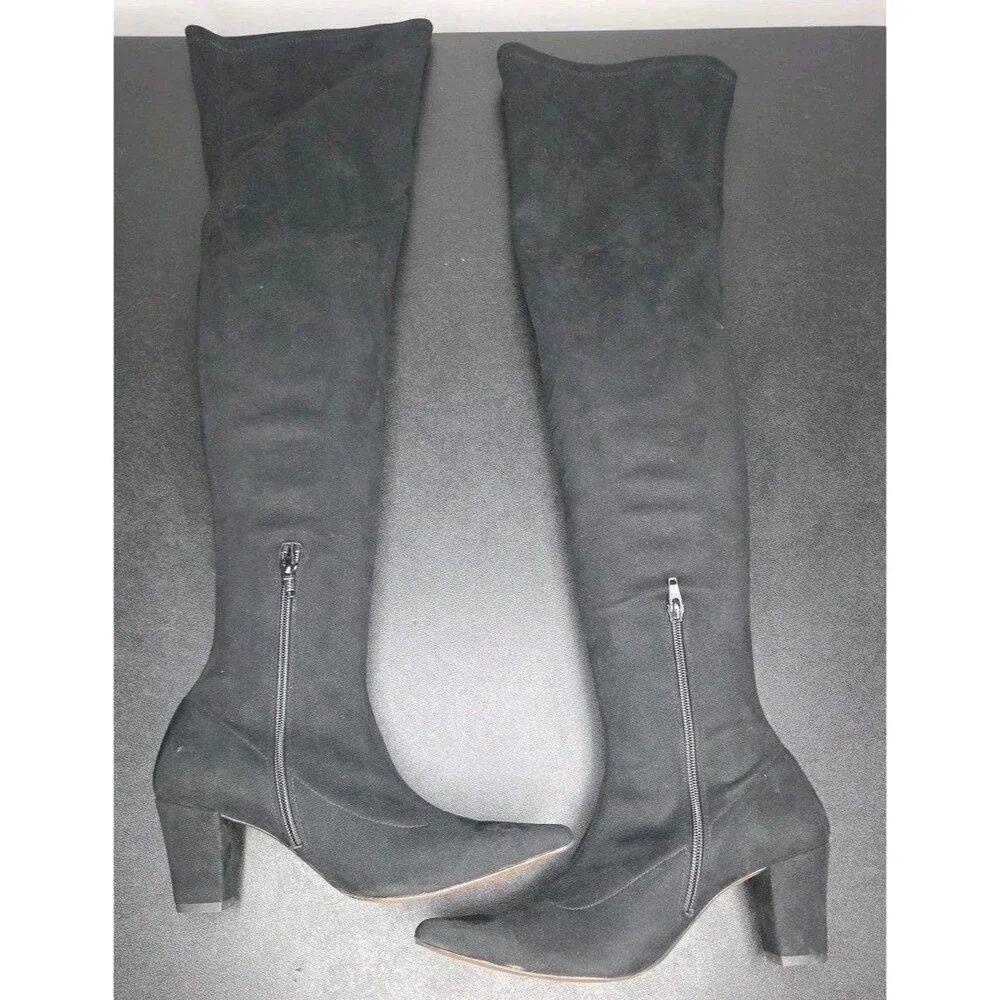 Anthropologie Black Suede Over the Knee Block-Heel Boots Women’s Size 8 EU 38